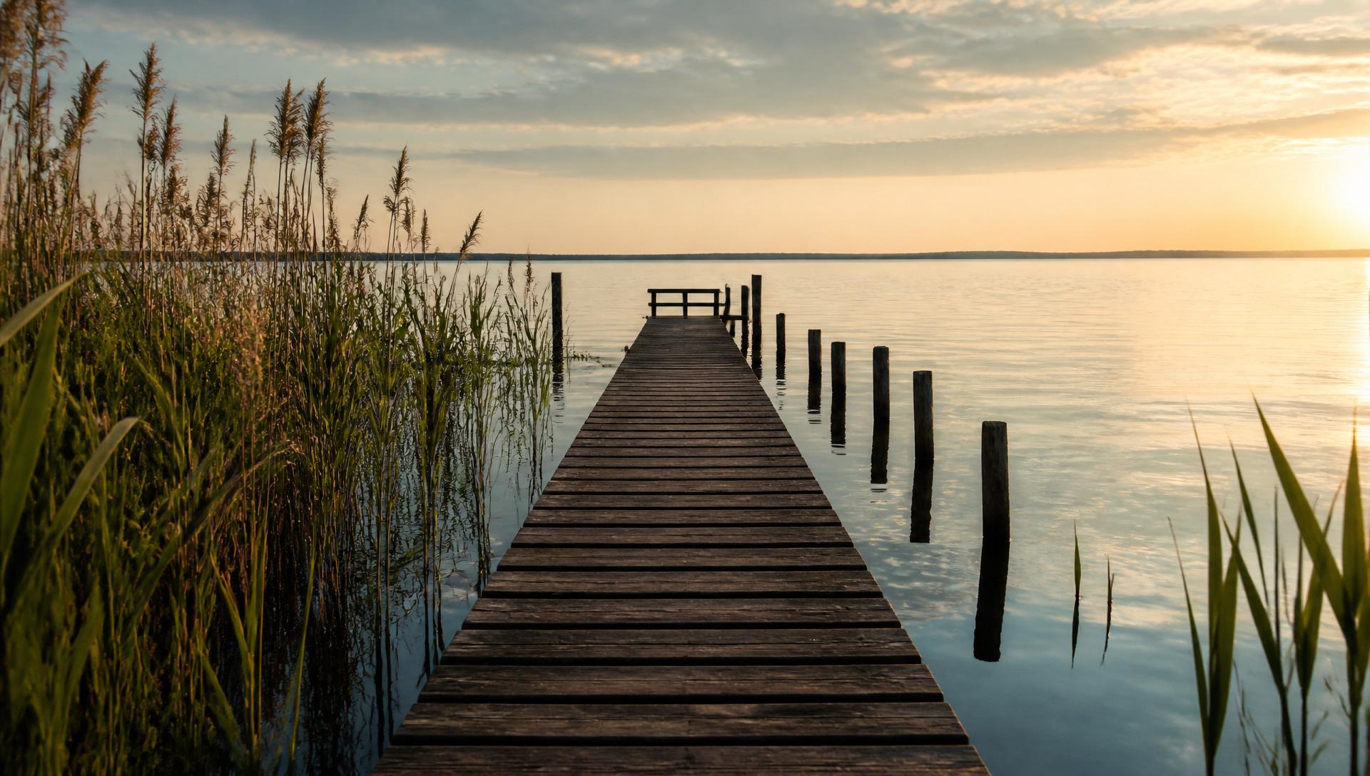 Holzsteg am Steinhuder Meer im Abendlicht